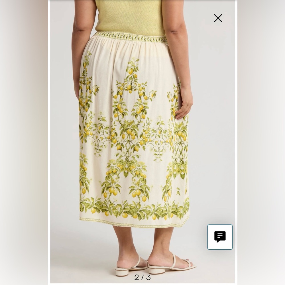 Max Studio London Linen Blend  Floral Lemon  Print Tree Skirt Size M - Picture 2 of 11